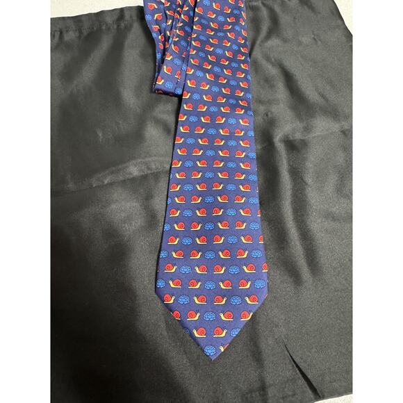 Hermes Paris Silk Tie Mens Blue Red Snail Floral Print Made in France 7461 HA - Picture 1 of 5